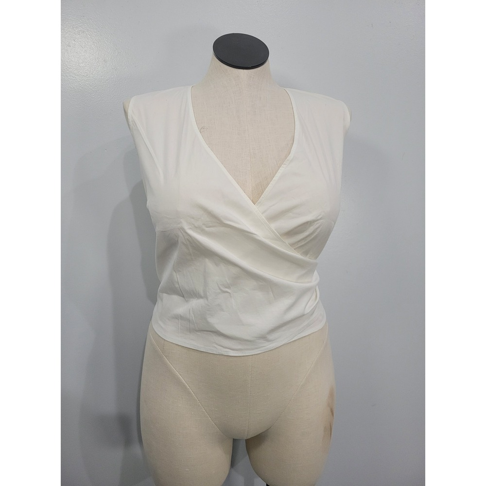 Lafayette 148 New York Cream Sleeveless Wrap Front Blouse
